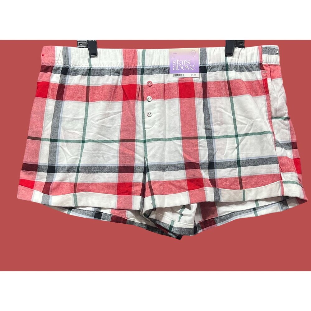 Star Above - Women's Perfectly Cozy Flannel Pajama Shorts - Red/White - XXL